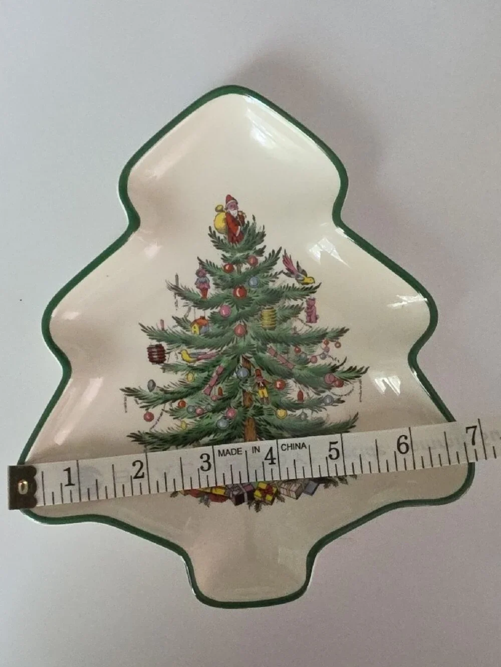 SPODE- Holiday Tree Ceramic Dish in Green Trim